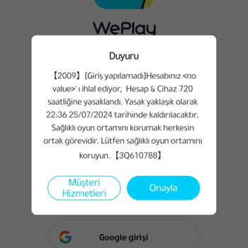 WePlay 720 Saatlik Banımın Artık Kalkmasını İstiyorum.