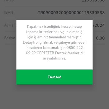TEB Bankası Hesabımı Kapatmıyor