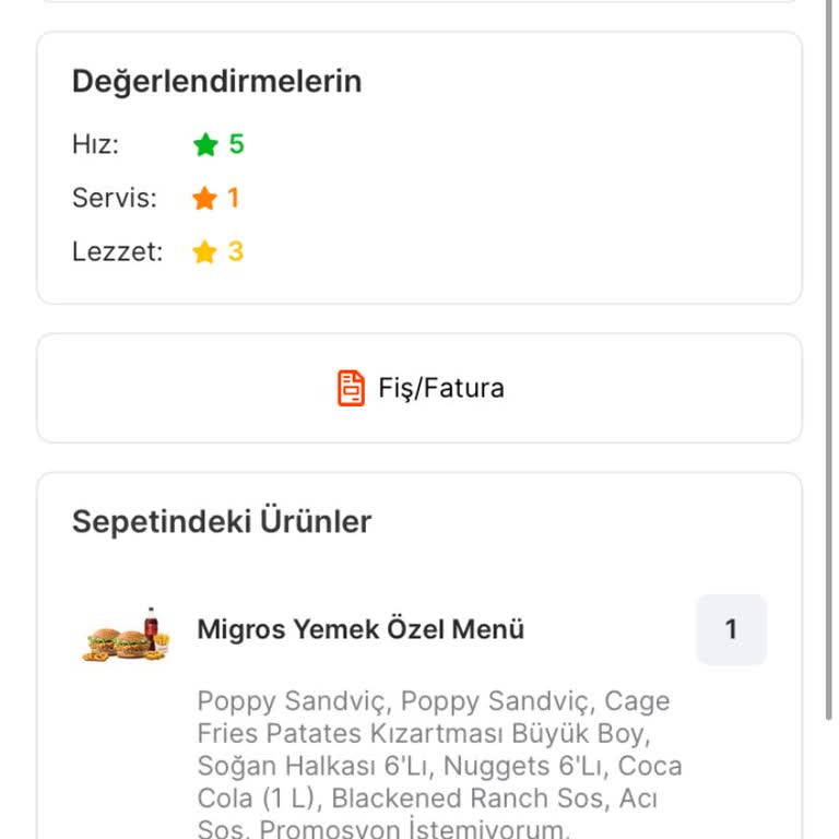 Migros Yemek Popeyes Siparişim Eksik Geldi