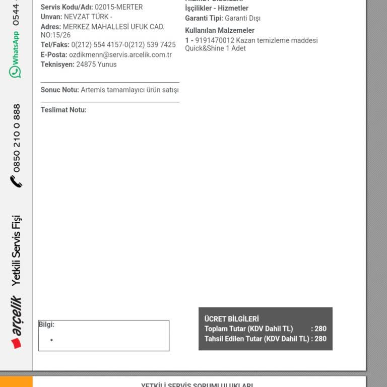 Arçelik Servis Ücret İadesi