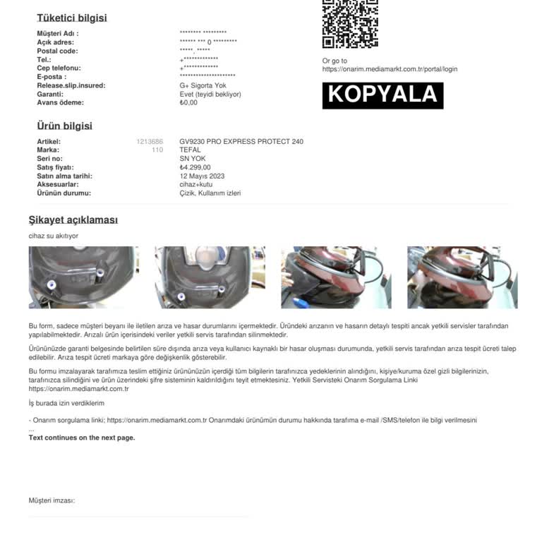 Media Markt Onarıma Gönderilen Ütümün Yerine Kırık Kazanlı Ütü Veriyor