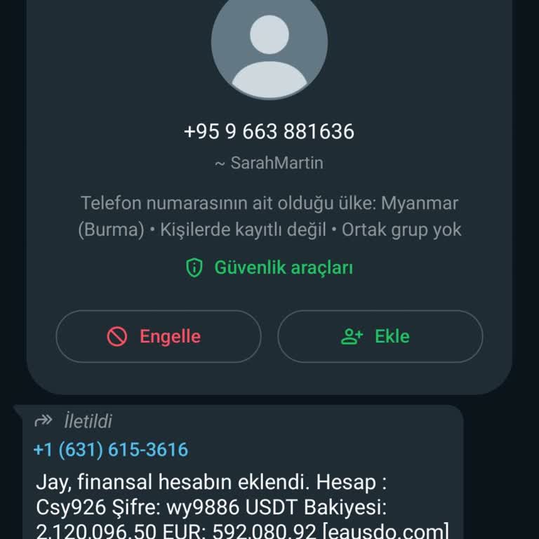 WhatsApp Jay Finansal Hesabınız Eklendi Mesajı