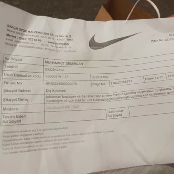 Barçın Spor Kramponda Üretici Hatası