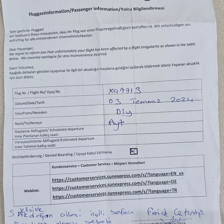 Sunexpress Hava Yolları Bize Kişi Başı 100 Euro Verecekti