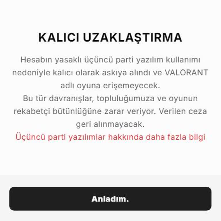Valorant Hesabımın Kalıcı Ban Yemesi
