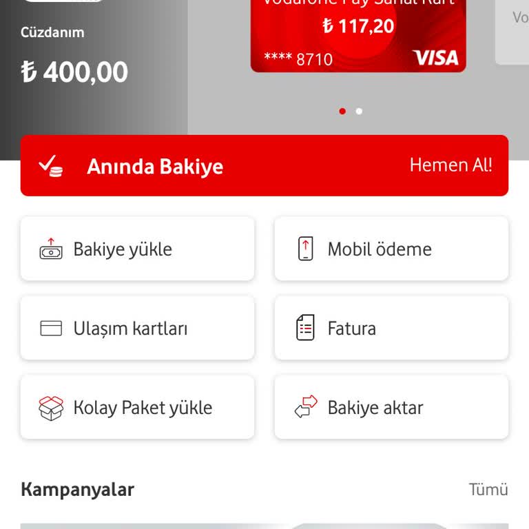 Vodafone Pay Cüzdandaki Miktar Sanal Karta Aktarılmıyor