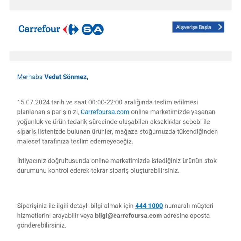 Carrefour SA Online Aldığım Ürünleri İptal Ederek Şaşırttı.
