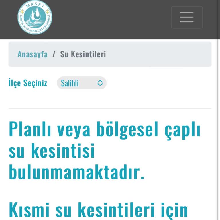 Manisa Su ve Kanalizasyon İdaresi Manisa/Salihli/Taytan Su Kesintisi