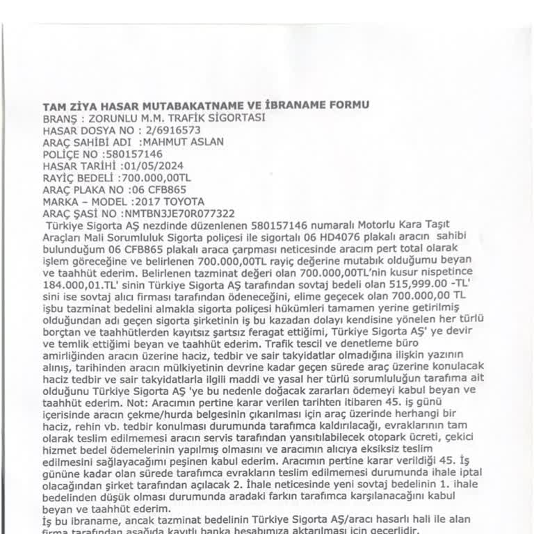 Türkiye Sigorta Trafik Sigortası Hasar Dosyası İçin Mağduriyet