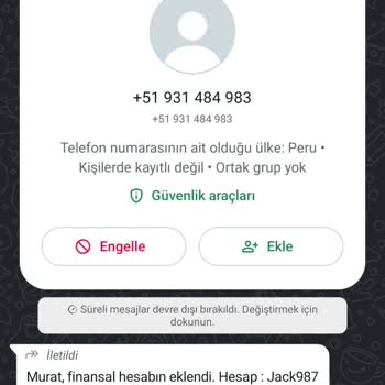 WhatsApp Finansal Hesabın Eklendi
