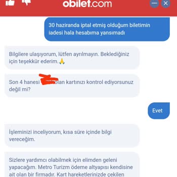 Obilet Bilet İptal İade İşlemi Gerçekleşmemesi