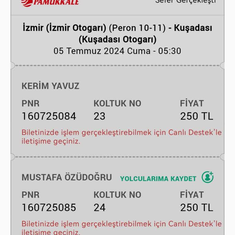 Obilet - Kale Seyahat İade Ücreti Talebi