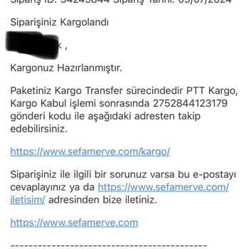 Sefamerve Kargoya Verilmeyen Sipariş