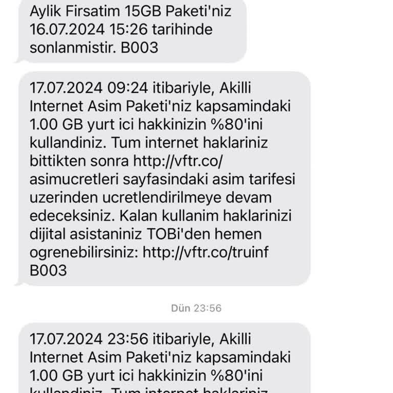 Vodafone Fatura Aşım Durma Özeliği