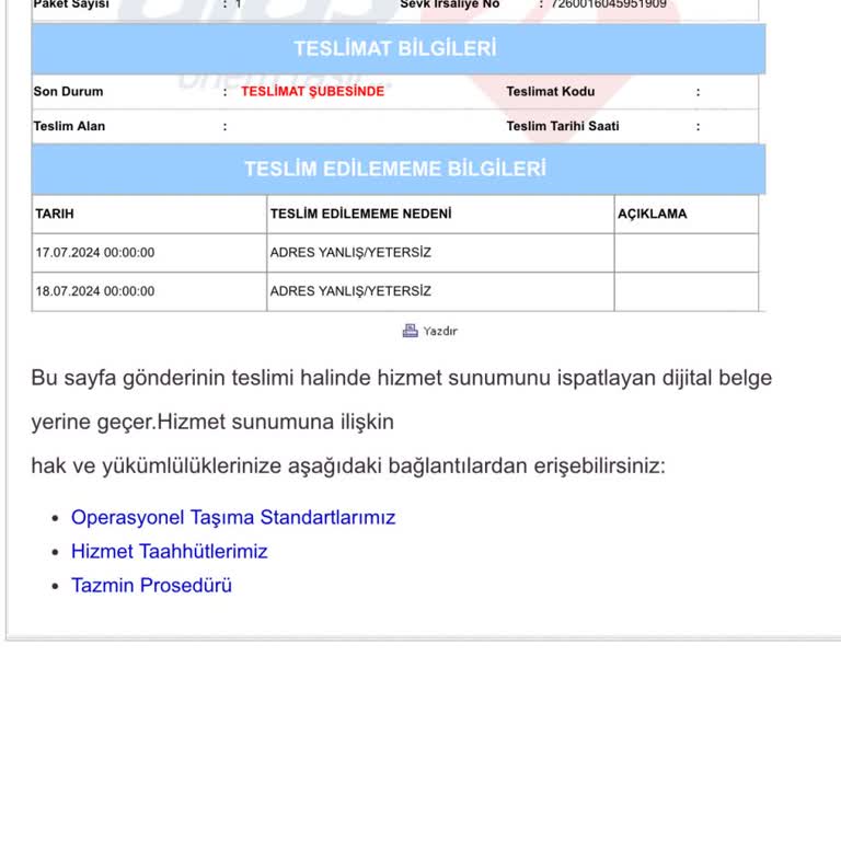 Aras Kargo Dağıtılmayan Kargo Haksızlığı