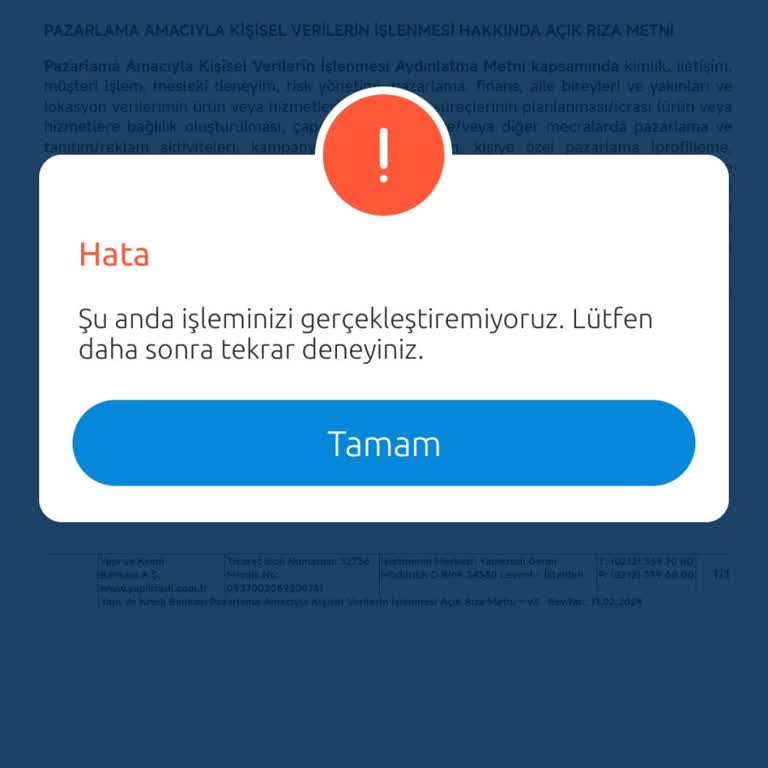 Yapı Kredi Mobil Müşteri Olmaya İzin Vermiyor