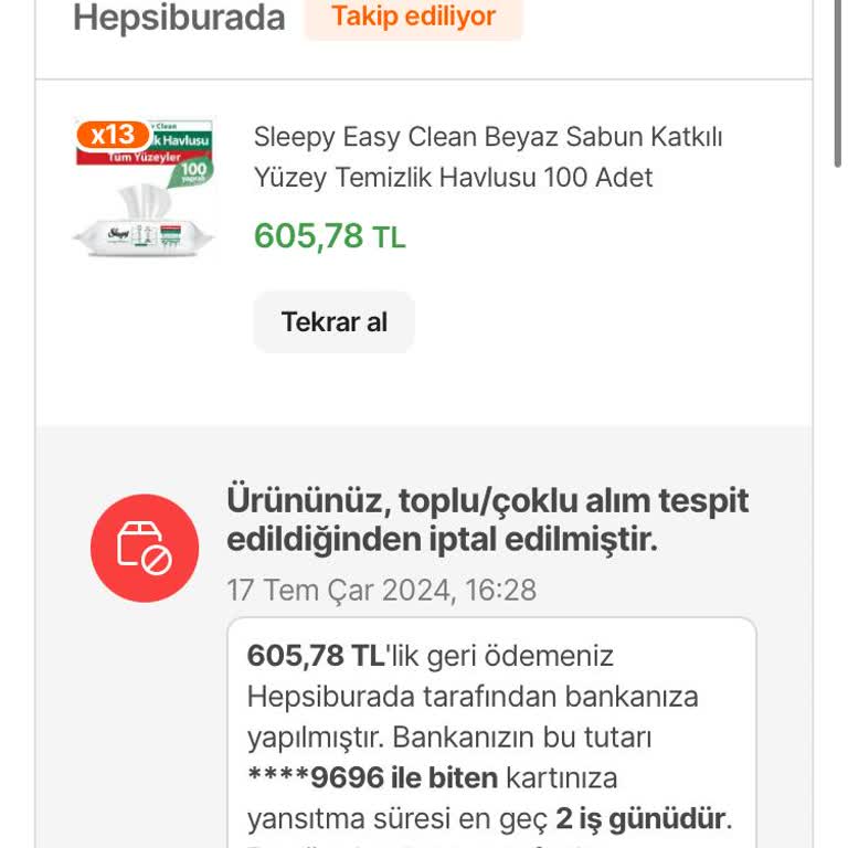 Hepsiburada Bana Bilgi Vermeden Siparişimi İptal Etti