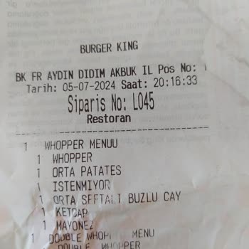 Burger King Restoran Sipariş Suresi