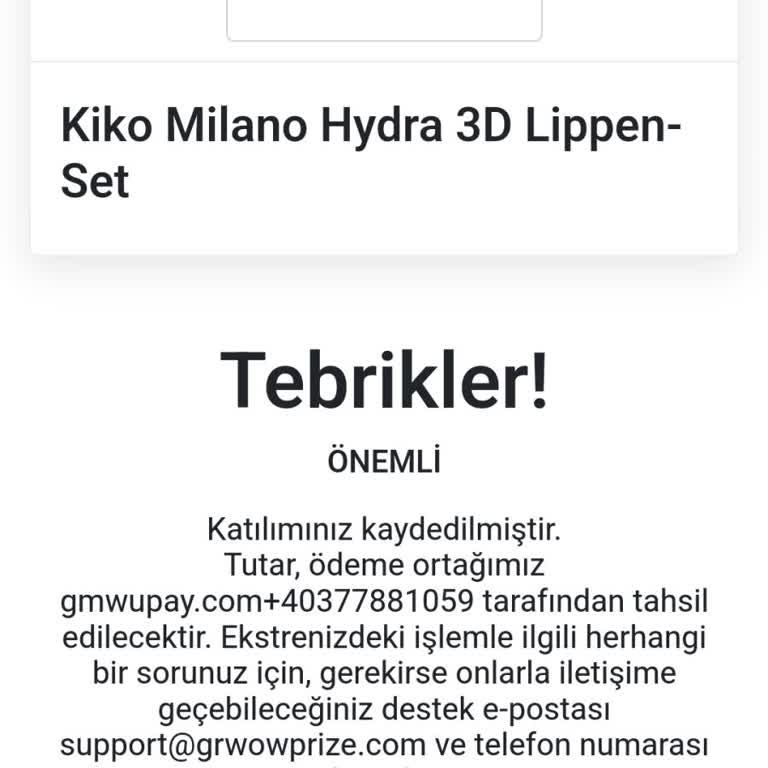 Support@grwowprize.com Tarafından Kiko Sayfasından Yapılan Alışveriş