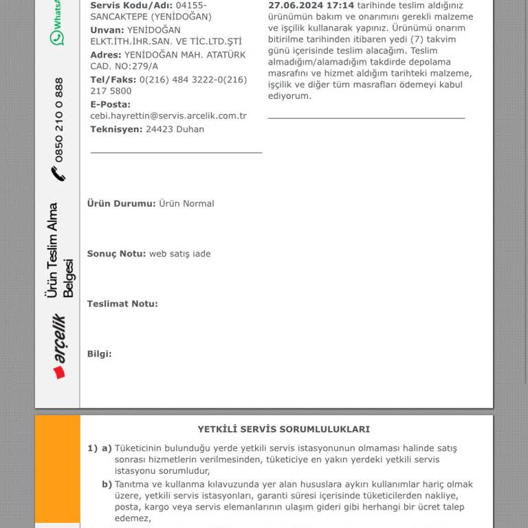 Arçelik Firması Online Alışverişimin Para İadesini Yapmıyor