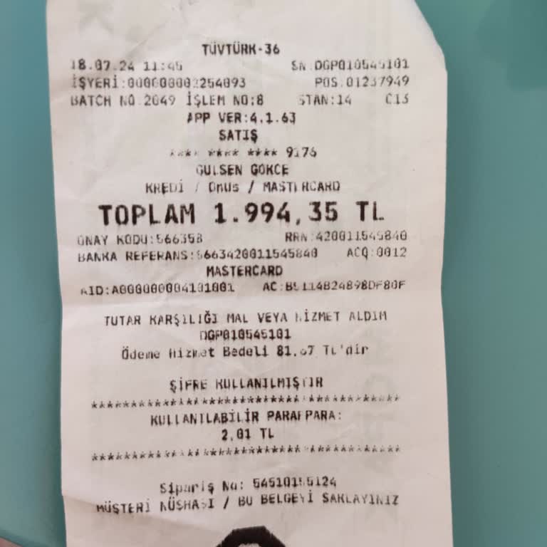 Tüvtürk Kredi Kartından Haksız Hizmet Bedeli Alınması