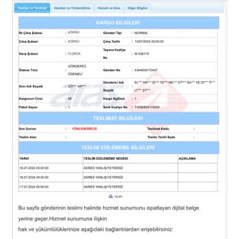 Aras Kargo Adresin Yetersiz Görülmesi?