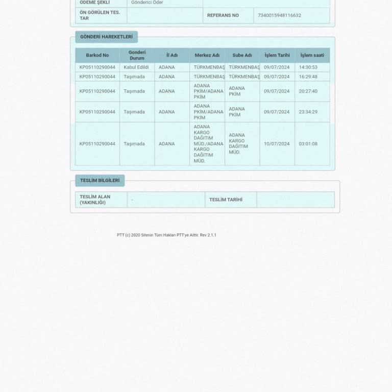 PTT Seyhan Kargo Merkezi Kargo Problemi