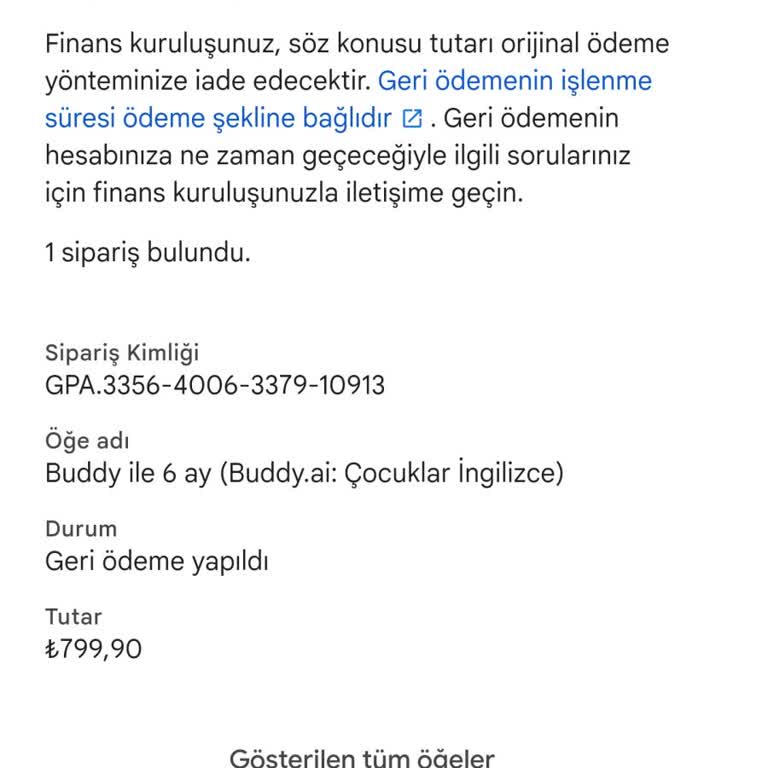Google Play Store İade Yapmadı.