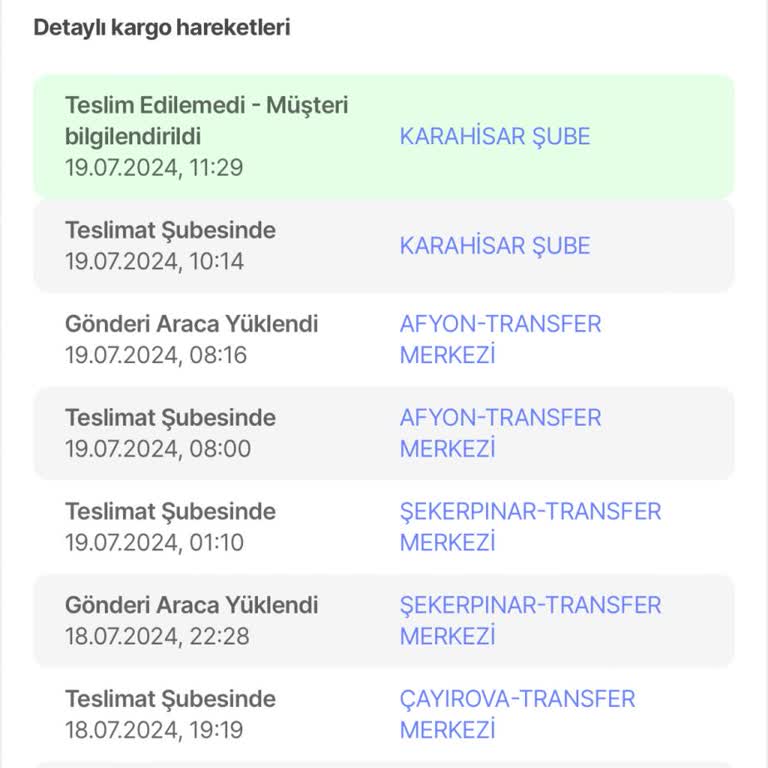 Yurtiçi Kargo Karahisar Şube Teslim Edilememe