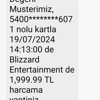 Blizzard Entertainment Bilgi Dahilim Olmadan K. Kartımdan Para Çekmiş