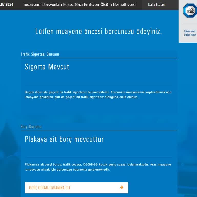TÜVTÜRK TÜV-Türk Randevu Ekranı Maliye Bakanlığı Entegrasyonu Sorunsalı