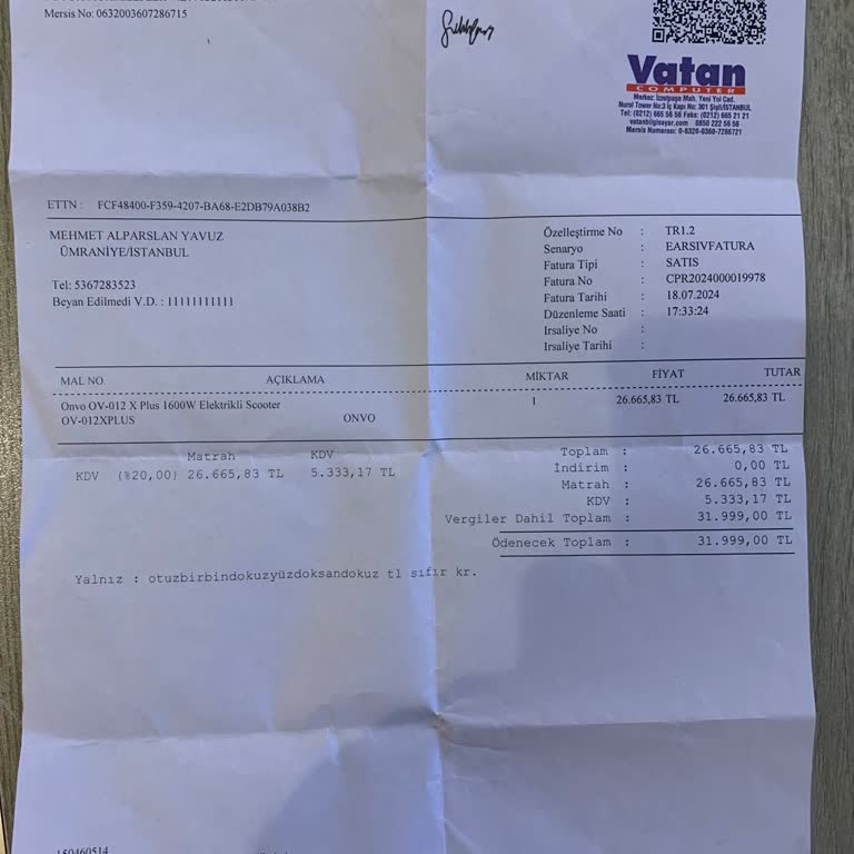 Onvo Scooter İçin İade Problemi.