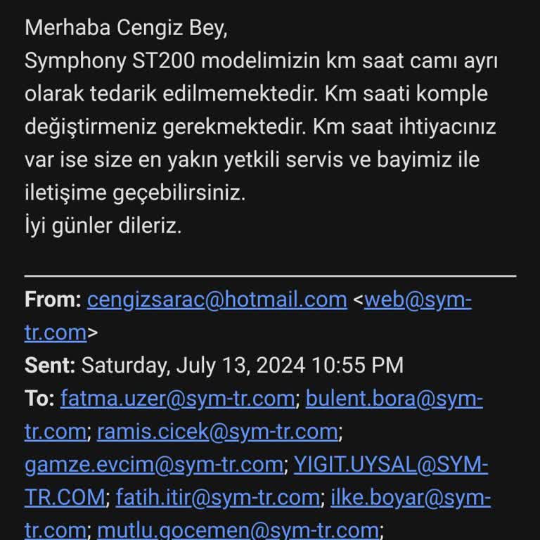 Sym 200 Symphony Km Saati Camı Kırıldı, Temin Edilmiyor