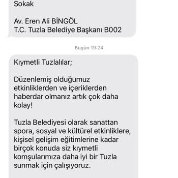Tuzla Belediyesi SMS İptali Talep Ediyorum