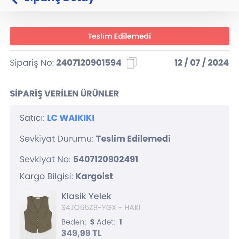 LC Waikiki Teslim Edilen Ürünüm Uygulamada Teslim Edilmedi Olarak Gözüküyor