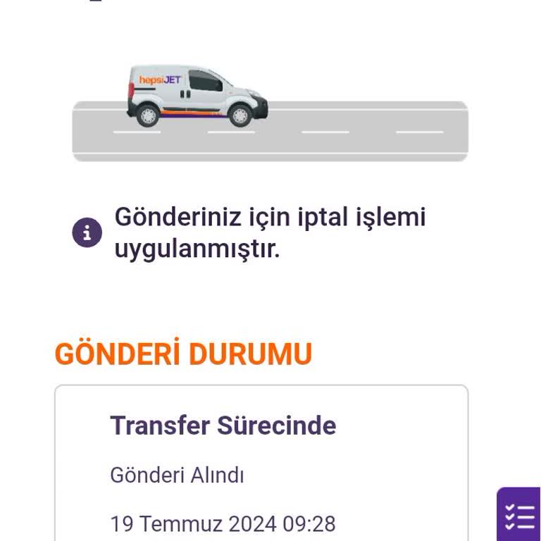 Hepsijet Gönderiniz İçin İptal İşlemi Uygulanmıştır