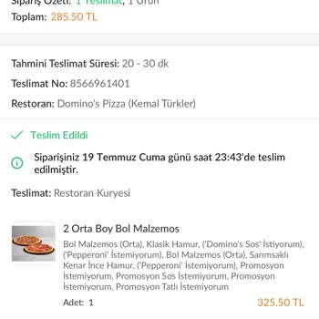 Sancaktepe Domino's Pizza Sipariş Sorunları
