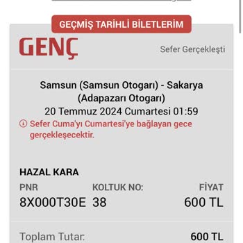 Obilet Sefer Gerçekleşti Yazmasına Rağmen Gerçekleşmedi.