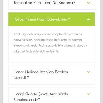 Türkiye Finans Trafik Sigortası Taksitte Vade Farkı.