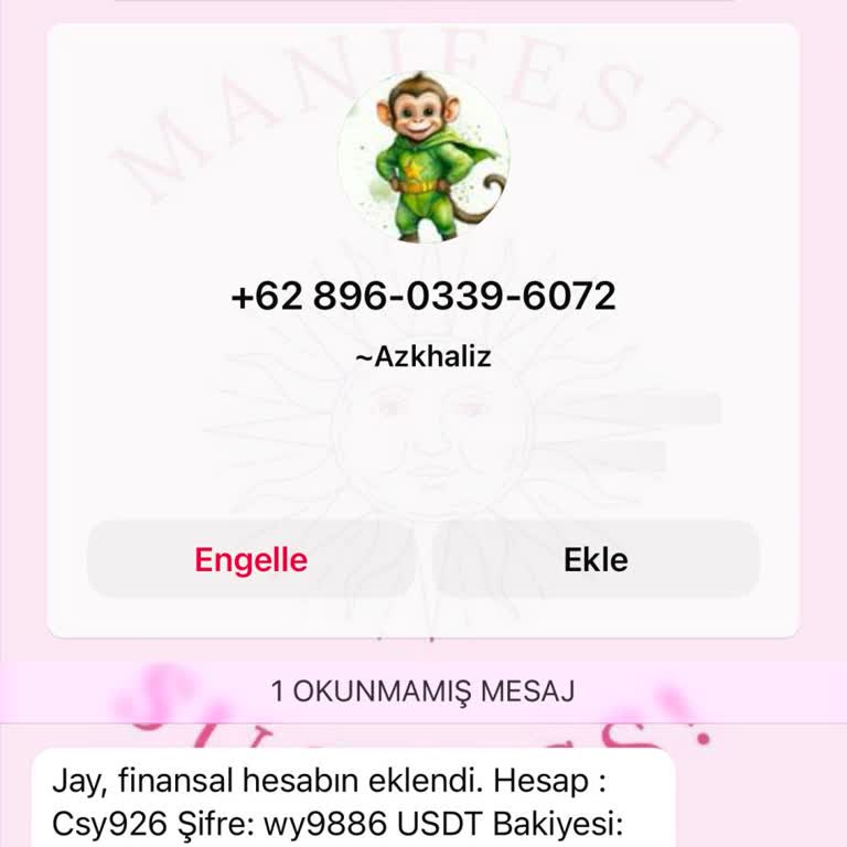 WhatsApp Bilinmeyen Numaradan Mesaj (jay Finansal Hesap)