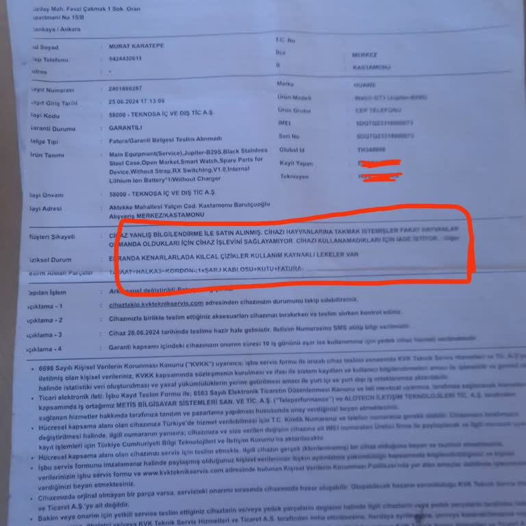 Teknosa'dan Aldığım Huawei GT3 Akıllı Saatte Tekrarlayan Sorun Ve Garanti Sorunu