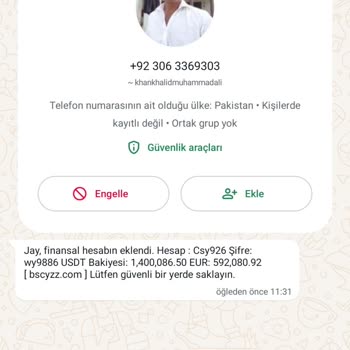WhatsApp Üzerinden Gelen Şüpheli Mesaj Ve Hesap Bilgileri