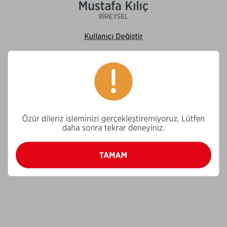 Ziraat Bankası - Özür Dileriz İşleminizi Gerçekleştiremiyoruz