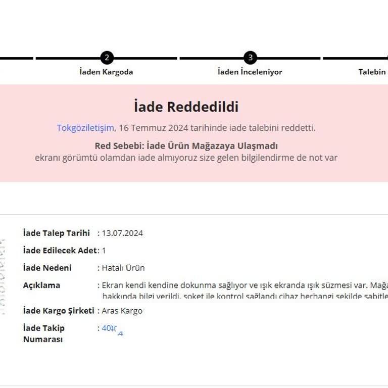 Tokgöz İletişim Hasarlı Ürün İade İptali