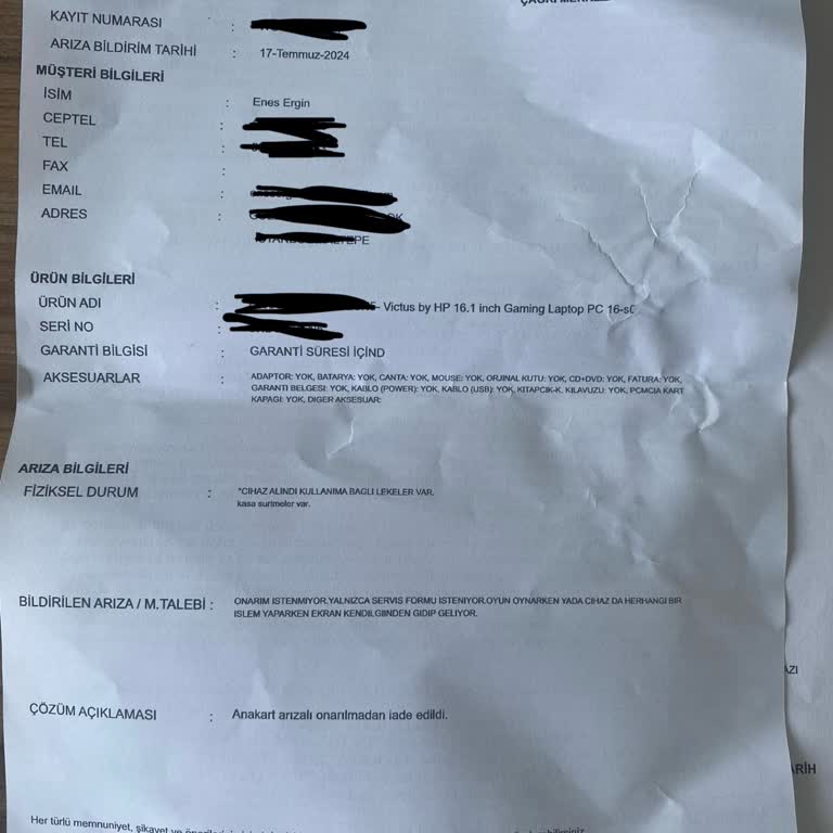 HP Victus 16 Ana Kart Sorunu