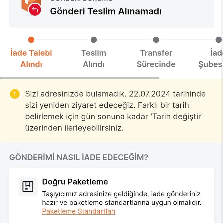 Trendyol Ekspres Kargo İadesi İçin Eve Gelmeyip Evde Bulamadık Mesajı