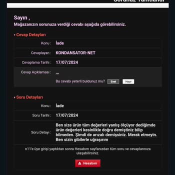 N11.com Satıcının Tarafını Tutuyor