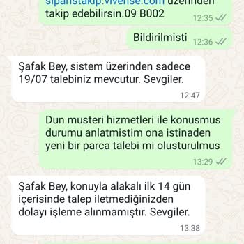 Vivense Eksik Göndermiş Olduğu Parçadan Müşteriyi Sorumlu Tutuyor