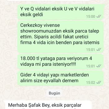 Vivense Eksik Göndermiş Olduğu Parçadan Müşteriyi Sorumlu Tutuyor
