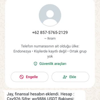 WhatsApp Yabancı Numaradan Gelen Mesaj